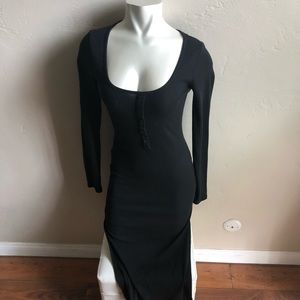 BLACK MIDI SLIT DRESS